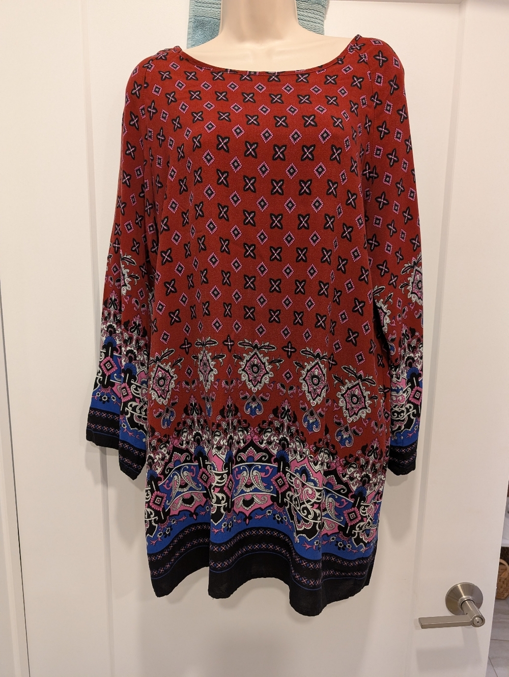 Zanzea Boho Printed Long Sleeve Tunic Top - Rust